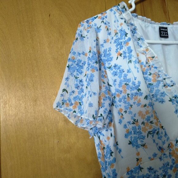 Shein Women's Medium Baby Doll Ruffle Floral Short Sleeve Dress Peasant Boho - Picture 4 of 6